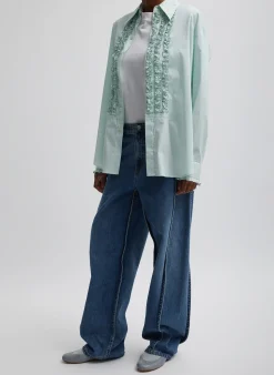 New Tibi Light Weight Cotton Nylon Easy Tuxedo Shirt Mint