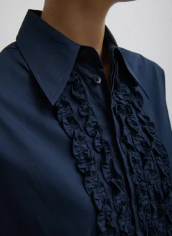 Sale Tibi Light Weight Cotton Nylon Easy Tuxedo Shirt Midnight Navy