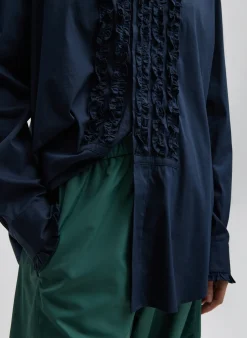 Sale Tibi Light Weight Cotton Nylon Easy Tuxedo Shirt Midnight Navy