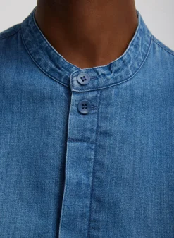 Sale Tibi Light Weight Stone Wash Denim Tuxedo Shirt Denim Blue