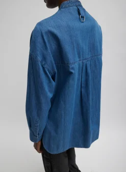 Sale Tibi Light Weight Stone Wash Denim Tuxedo Shirt Denim Blue