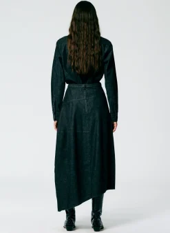 Tibi Light Weight Stone Washed Denim Asymmetrical Balloon Skirt - Petite Black