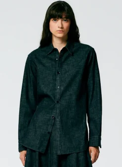 Online Tibi Light Weight Stone Washed Denim Charlie Slim Shirt Black