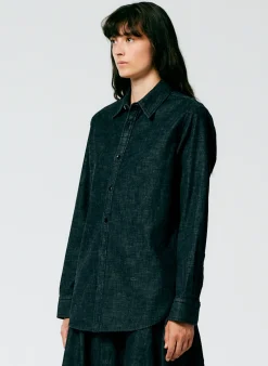 Online Tibi Light Weight Stone Washed Denim Charlie Slim Shirt Black