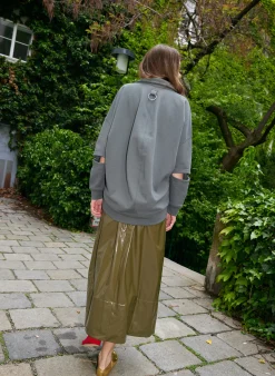 Discount Tibi Light Weight Stretch Patent Smocking Waistband Full Skirt Wood