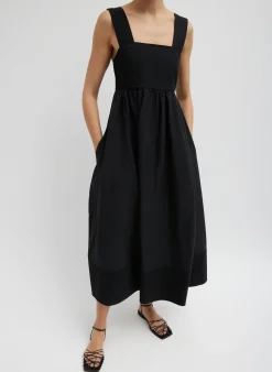 New Tibi Linen Cotton Voile Sculpted Dress Black
