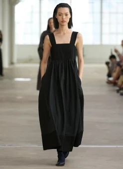 New Tibi Linen Cotton Voile Sculpted Dress Black