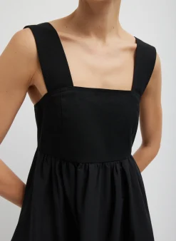 New Tibi Linen Cotton Voile Sculpted Dress Black