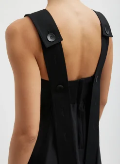 New Tibi Linen Cotton Voile Sculpted Dress Black