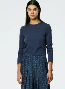 Clearance Tibi Long Sleeve Fitted T-Shirt Navy Fog