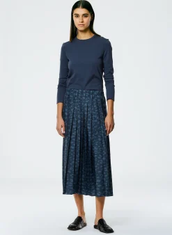 Clearance Tibi Long Sleeve Fitted T-Shirt Navy Fog