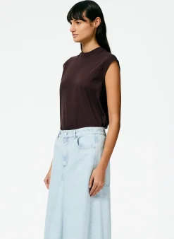 Outlet Tibi Mock Neck Sleeveless T-Shirt Brown