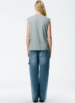 New Tibi Mock Neck Sleeveless T-Shirt Heather Grey