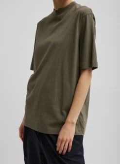 Clearance Tibi Mock Neck Unisex T-Shirt Dune