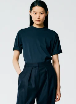 New Tibi Mock Neck Unisex T-Shirt Navy