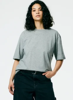 Clearance Tibi Mock Neck Unisex T-Shirt Heather Grey
