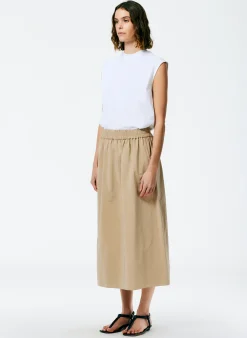 Tibi Nylon Pull On Full Skirt Tan