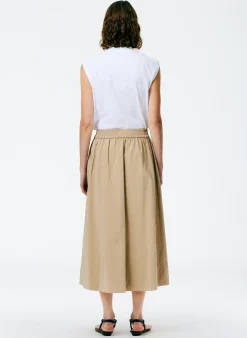 Tibi Nylon Pull On Full Skirt Tan
