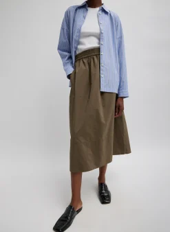 New Tibi Nylon Pull On Full Skirt Dark Taupe