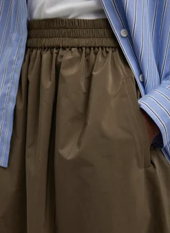 New Tibi Nylon Pull On Full Skirt Dark Taupe