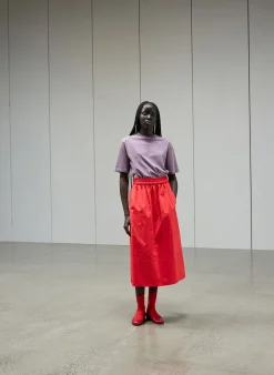 Tibi Nylon Pull On Full Skirt Red