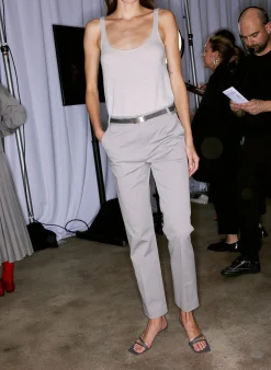 Tibi Oliver Cotton Stretch Tricotine Lennon Ankle Pant Grey Moon