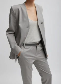 Tibi Oliver Cotton Stretch Tricotine Lennon Ankle Pant Grey Moon
