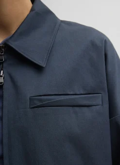 Clearance Tibi Oliver Cotton Stretch Tricotine Bomber Slate Blue