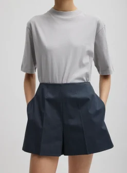 Clearance Tibi Oliver Cotton Stretch Tricotine Structured Shorts Slate Blue