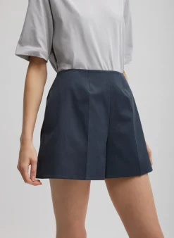 Clearance Tibi Oliver Cotton Stretch Tricotine Structured Shorts Slate Blue