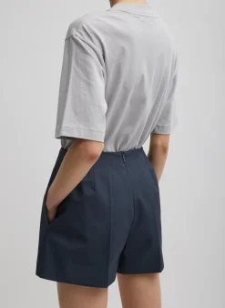 Clearance Tibi Oliver Cotton Stretch Tricotine Structured Shorts Slate Blue