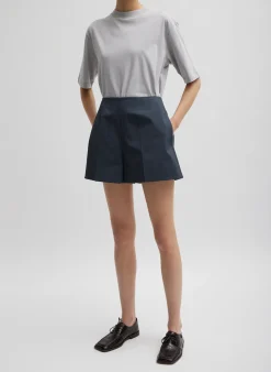 Clearance Tibi Oliver Cotton Stretch Tricotine Structured Shorts Slate Blue