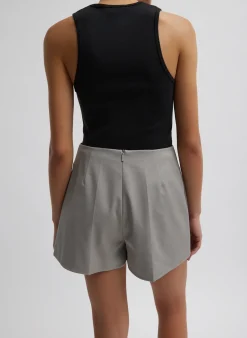 Hot Tibi Oliver Cotton Stretch Tricotine Structured Shorts Grey Moon