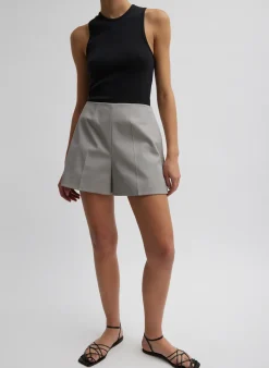 Hot Tibi Oliver Cotton Stretch Tricotine Structured Shorts Grey Moon
