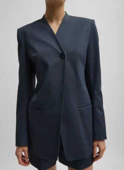 Clearance Tibi Oliver Cotton Stretch Tricotine Sculpted Blazer Slate Blue