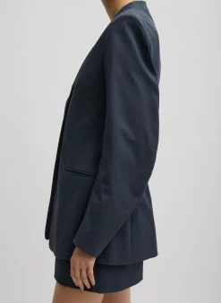 Clearance Tibi Oliver Cotton Stretch Tricotine Sculpted Blazer Slate Blue