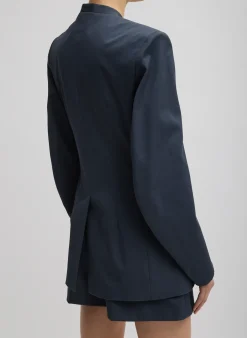 Clearance Tibi Oliver Cotton Stretch Tricotine Sculpted Blazer Slate Blue