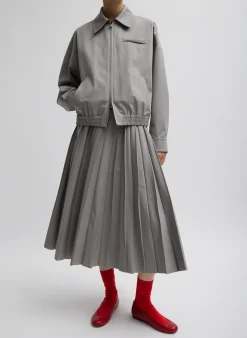 New Tibi Oliver Cotton Stretch Tricotine Pintucked Skirt Grey Moon