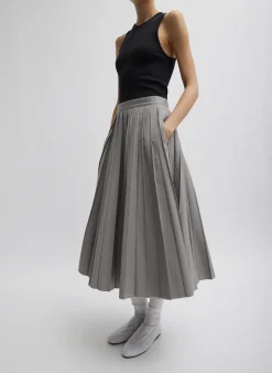 New Tibi Oliver Cotton Stretch Tricotine Pintucked Skirt Grey Moon
