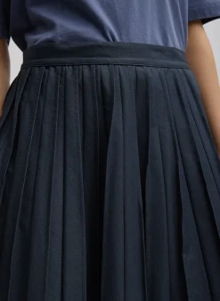 Discount Tibi Oliver Cotton Stretch Tricotine Pintucked Skirt Slate Blue