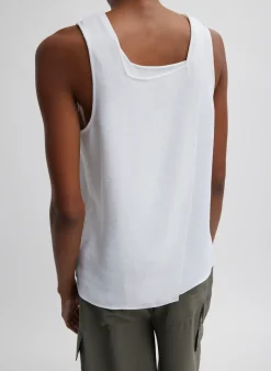 Discount Tibi Pebble Sable Square Neck Cross Back Tank White