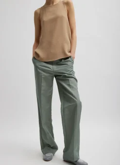Online Tibi Pebble Sable Square Neck Cross Back Tank Granola