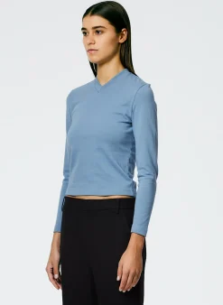 Hot Tibi Perfect Shrunken V-Neck T-Shirt Blue Mist