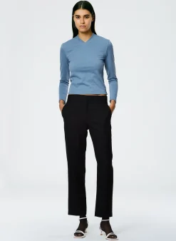 Hot Tibi Perfect Shrunken V-Neck T-Shirt Blue Mist