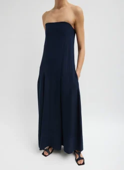 New Tibi 4-Ply Silk Strapless Sculpted Dress Dark Navy