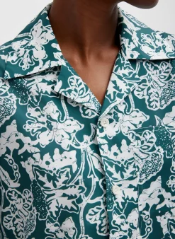 Online Tibi Recycled Nylon Batik Camp Shirt Hunter Green Multi