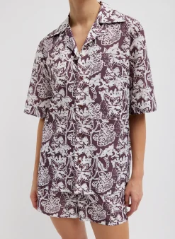 Clearance Tibi Recycled Nylon Batik Camp Shirt Cinnamon Multi