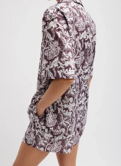 Clearance Tibi Recycled Nylon Batik Camp Shirt Cinnamon Multi
