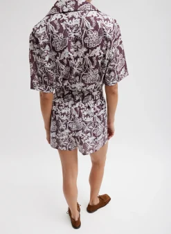 Clearance Tibi Recycled Nylon Batik Camp Shirt Cinnamon Multi