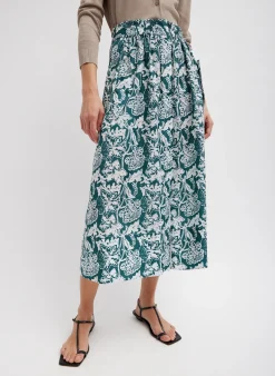 Hot Tibi Recycled Nylon Batik Full Skirt Hunter Green Multi